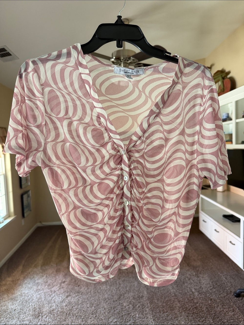 Sweet Rain Blush Swirl Button-Front Short Sleeve Top